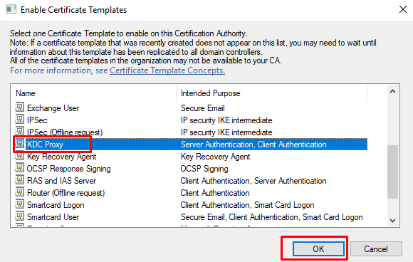 select certificate template to enable