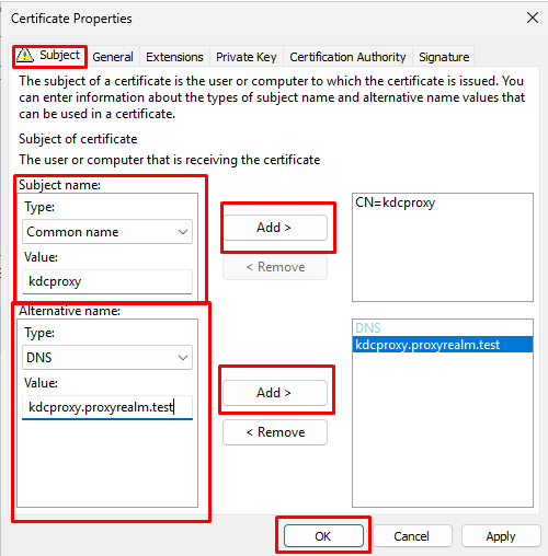 kdc proxy certificate properties