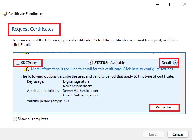 kdc proxy certificate properties