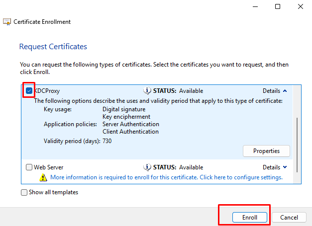 enroll kdc proxy certificate