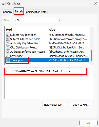 certificate thumbprint
