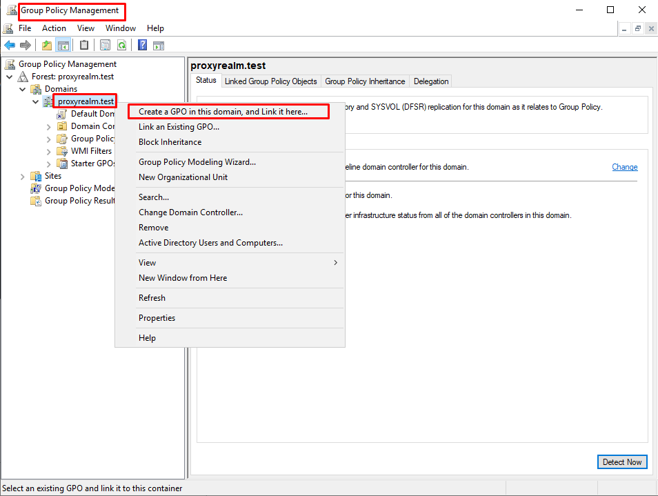 create a policy for a domain in the domain controller