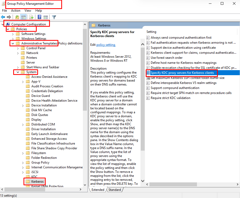 specify KDC proxy servers for Kerberos clients