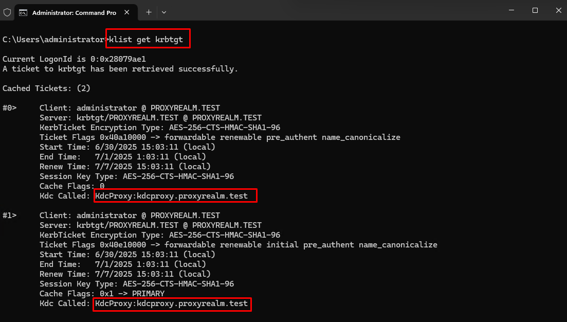 klist get krbtgt kdc proxy kerberos tickets