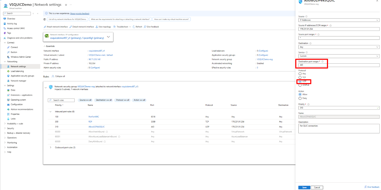 select SMB server Azure VM